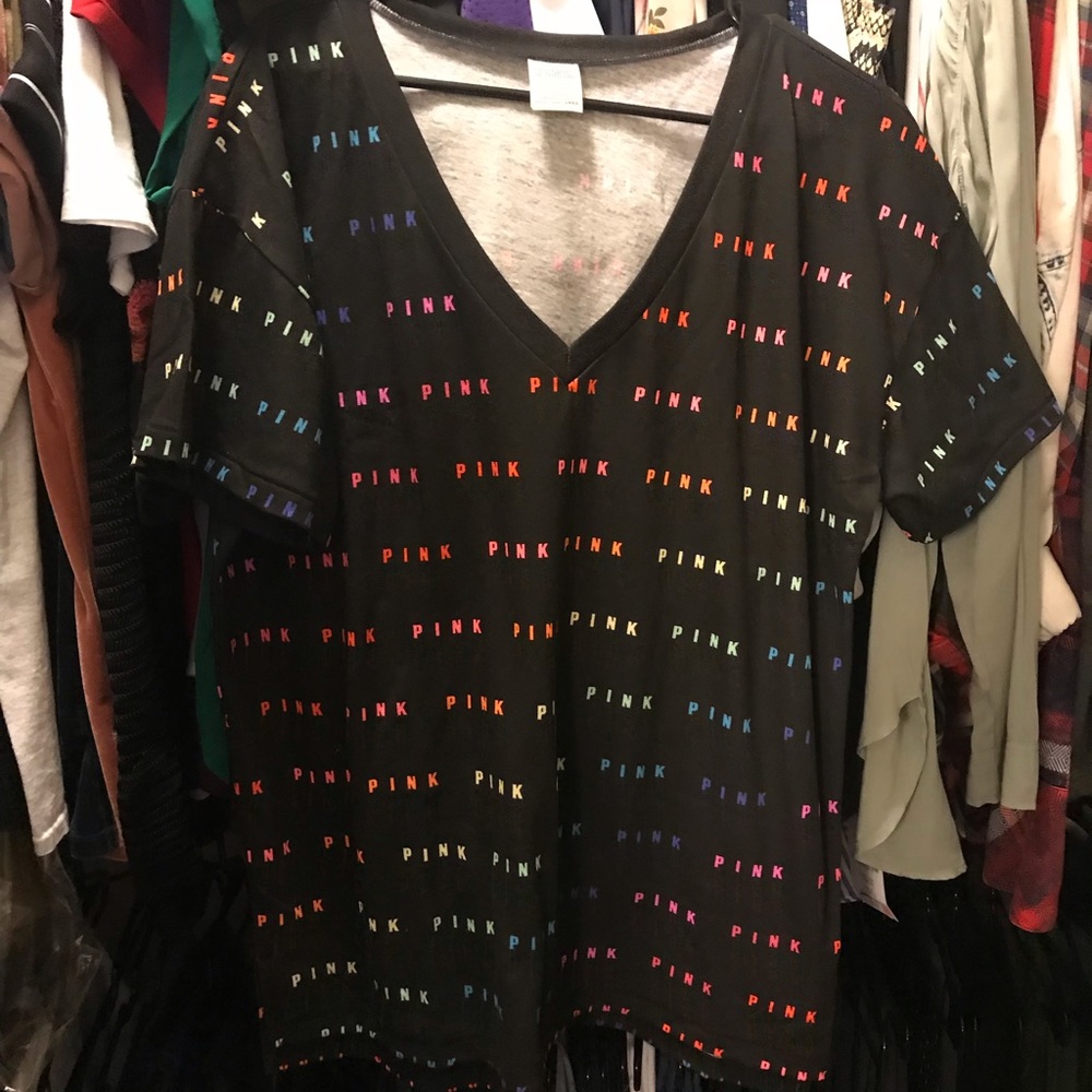 Victoria’s Secret PINK V-neck Rainbow Logo NWOT